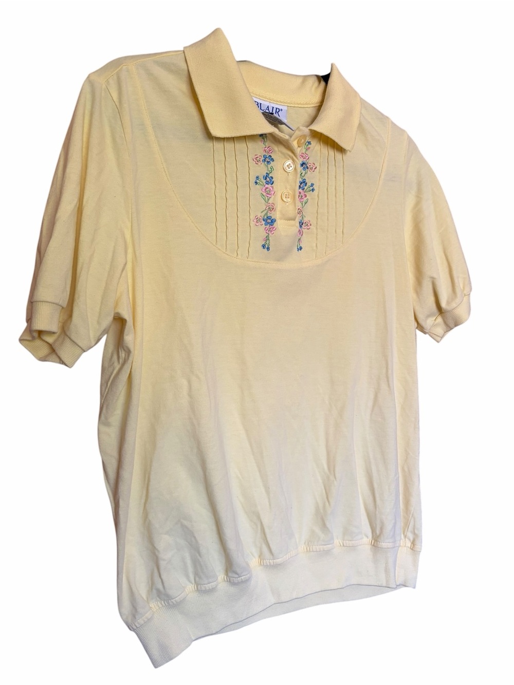 VTG Grandmacore Butter Yellow Short Sleeve Embroidered Polo Top - Picture 2 of 5